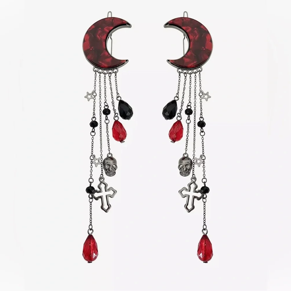 Social Collision Moon Skull Dangling‎ Hair Clip Set Hot Topic